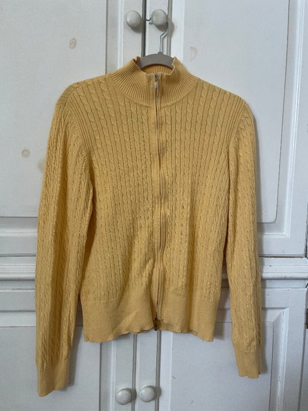 Tommy Hilfiger women's cable knit long sleeve zip up yellow cardigan sweater S